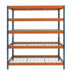 AR Shelving RIVET PRO nagy teherbírású állvány, 252×150×60 cm, 5 szint, acélrács polccal, 260 kg/polc, kék-narancs
