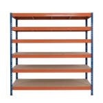 AR Shelving RIVET PRO nagy teherbírású állvány, 252×180×45 cm, 6 szint, forgácslap polccal, 260 kg/polc, kék-narancs