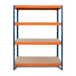 AR Shelving RIVET PRO nagy teherbírású állvány, 180×180×60 cm, 4 szint, forgácslap polccal, 360 kg/polc, kék-narancs