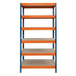 AR Shelving RIVET PRO nagy teherbírású állvány, 252×90×60 cm, 6 szint, forgácslap polccal, 260 kg/polc, kék-narancs