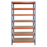 AR Shelving RIVET PRO nagy teherbírású állvány, 252×90×60 cm, 7 szint, forgácslap polccal, 260 kg/polc, kék-narancs