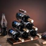Viyogo Suport pentru 6 sticle de vin, design modern, lemn natural si otel, 33 x 16.5 x 30 cm, maro Suport sticla vin