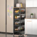 Viyogo Suport slim portabil cu 5 nivele, 4 rafturi retractabile si 1 polita din MDF, rotativ 360°, 38 (L) x 23.5 (l) x 81.5 (H) cm, negru Raft
