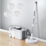 Viyogo Set mop rotativ 360° cu galeata centrifuga din inox, 4 rezerve mop, galeata portabila, sistem evacuare apa, alb cu gri