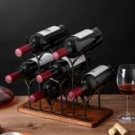 Viyogo Suport pentru 6 sticle de vin, design modern, lemn natural si otel, 26 x 16 x 34 cm, maro Suport sticla vin