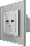 LIVOLO Priza dubla 2 x USB tip C, 2M, 65W, cu rama din sticla, Livolo (1683)