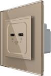 LIVOLO Priza dubla 2 x USB tip C, 2M, 65W, cu rama din sticla, Livolo (1684)