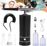  Aerograf portabil profesional, Luxofia, compresor integrat, duza 0.3 mm, reincarcabil USB, 950 mAh, set complet pentru manichiura, pictura, tatuaje si decorare torturi, negru (76)