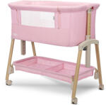 Lorelli Pătuț pentru bebeluși cu barieră rabatabilă Lorelli - Millie, Pink/Wooden effect (10080732613)