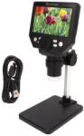 FOXMAG24 LCD digitális mikroszkóp 4, 3" HD, 8MP, 1-1000X zoom, 8 LED, újratölthető akkumulátor és PC támogatás, fém és műanyag, ezüst/fekete