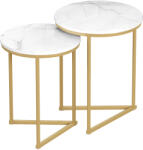HOMCOM Set 2 măsuțe laterale, masă modernă de cafea cu picioare din oțel aurii pentru living, dormitor | Aosom Romania (83B-119V00GD)