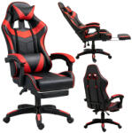 LEAN Forgós Irodai Gamer Szék Lábtartóval és Párnákkal, Fekete és Piros (5905991095392) - pepita - 35 087 Ft
