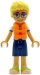 LEGO® Minifigurák Friends Olly - White Shirt with Coral Scarf, Dark Blue Shorts, Lime Shoes, Orange Life Jacket frnd0807 (frnd0807)