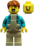 LEGO® Minifigurák Dad - Dark Turquoise Jacket over Dark Purple Shirt, Tan Legs, Dark Orange Hair, Baby Carrier cty1880 (cty1880)