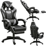 LEAN forgó irodai gamer szék lábtartóval és párnákkal, fekete és szürke (5905991095415)