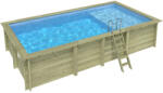 Atlana Fa épített medence 700x375x145 cm téglalap alakú úszómedence, kék belső fóliával, keretes kivitelben betonozás nélkül és beépített napozóval