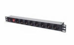 Manhattan elosztó - 19" 1U Rackmount elosztó, 8 aljzat, LED fény, 3m, túlfeszültség védelem, ki-be kapcsológomb (713986) (713986)