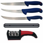 DEPOX Set de macelarie DEPOX®, cutit bucatarie, filetat, suport magnetic si ascutitoare, otel inoxidabil (2076)