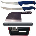 DEPOX Set de macelarie DEPOX®, cutit bucatarie, filetat, satar, suport magnetic si ascutitoare, otel inoxidabil (2085)