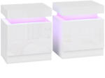 HOMCOM Set 2 Noptiere LED cu 4 Moduri, 2 Sertare, PAL, 45x35x52 cm, Alb Lucios | Aosom Romania (831-651V82WT)