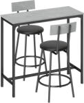 HOMCOM Set masă de bar cu taburete - masă tresen cu 2 taburete tapițate și suport pentru picioare pentru sufragerie, spații mici, gri | Aosom Romania (83A-525V80GY)