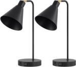 HomCom Set de 2 Lămpi de Masă Moderne din Oțel cu Porturi USB, E27, Becurile Nu Sunt Incluse, Negru | Aosom Romania (B31-652V00BK)