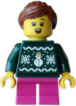 LEGO® Minifigurák Carol Choir Singer / Caroler - Girl, Dark Green Knit Fair Isle Holiday Sweater hol406 (hol406)