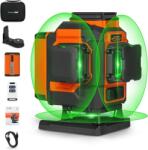 TakamineTech 3x360° Zöld Lézeres Szintező - 12 Vonalas Önbeálló Lézerszintező Távirányítóval, Építkezéshez, Csempézéshez, Type-C Töltéssel