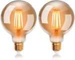 EXTRASTAR G95 E27 Vintage Edison LED Izzó, 4W Meleg Fehér 2200K, Retro Izzószálas Dekoratív Villanykörte, 40W Izzó Helyettesítő, 2 db (G95)