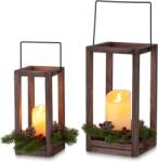 Romadedi fa karácsonyi lámpás LED gyertyával és koszorúval, 2 db - 24/30 cm
