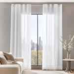 Deconovo Fehér Fényáteresztő Függöny Szett - 2 db Voile Sötétítő Fülespanel, 229x140 cm, Poliészter, Nappali és Hálószoba Ablakdekoráció