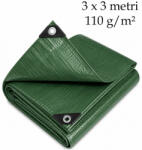  Prelata de protectie cu inele metalice, 3x3 m, densitate 110 g/mp, verde (WM110.3x3.GREEN)