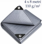  Prelata ranforsata, inele metalice, 4x8 m, 110 g/mp, intarita, rezistenta UV, apa si inghet (WM110.4x8.GREY)