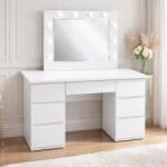 Artool Masa de toaleta Vanessa alba cu oglinda LED si 7 sertare, 130x43x143 cm (143790)