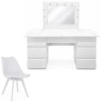 Artool Masa de toaleta Vanessa cu oglinda LED si scaun Mark, alb, 130x43x143 cm (146173)
