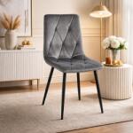 ARTOOL Scaun Libra pentru bucatarie si living, catifea gri inchis, picioare metal negru (3833_1)