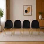 ARTOOL Set 4 scaune bucatarie si living Artool Inca, catifea neagra, auriu (4338_1SP)