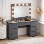Artool Masa de toaleta Vanessa antracit cu oglinda LED si 7 sertare, 130x43x143 cm (143837)