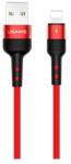 USAMS u26 adatkábel, usb - lightning, 2a, gyorstöltő, 100cm, törésgátló, led jelzés, piros, kompatibilis: Apple iPhone 14 Pro / iPhone 14 Plus / iPhone 14 (USA272RED)