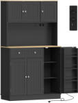 HOMCOM Bufet înalt bucătărie, dulap de bucătărie, stație de încărcare, 6 uși, blat de lucru, suport pentru condimente, 100x40x173cm, negru | Aosom Romania (83A-432V91BK)