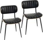HomCom Set de 2 scaune pentru sufragerie, scaune de bucătărie fără brațe, spătar curbat și șezut tapitat cu PU, negru | Aosom Romania (83A-565V01BK)