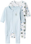 NAME IT Set 2 salopete băieți pijamale, alb/bleu cu elefanti alb, albastru / Baby Blue (143B1E)