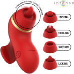 Intense Patty Stimulator with 4 Heads, Suction, Tapping, Tickling & Licking Red Vibrator
