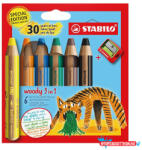 STABILO Színes ceruza STABILO Woody Tiger 3in1 hengeres vastag hegyezővel 6 darabos