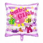 SHOW Négyzet alakú fólia lufi, "Baby Girl" felirattal, születésnapi és babaváró dekorációhoz