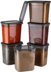 ginzamaison Set 6 Cutii alimente Jumbo (6X2000 ml), Antracit Transparent, si 24 etichete adezive cadou (GNZ-JMB-12-6)