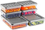 ginzamaison Set GinzaMaison Freshbox pentru pastrare si depozitare alimente, 6 Cutii cu capac (4X600 ml, 2X1200 ml), Alb Transparent, Capac Gri (GNZ-FRSH-6-G)