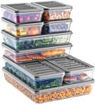 ginzamaison Set Freshbox 9 Cutii alimente (4X600 ml, 2X1170 ml, 2X2000 ml, 1x2400 ml), Alb Transparent, Capac Gri (GNZ-FRSH-9-G)