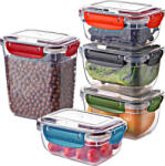 ginzamaison Set 5 Cutii Alimente Master cu Capace Colorate inchise Etans (2x800 ml, 2x1000 ml, 1x2100 ml) (GNZ-DNY-MSTR-5)