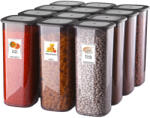 ginzamaison Set GinzaMaison 12 Recipiente Alimentare de 1750 ml pentru Frigider, Congelator, Dulap, Camara, Cuptor cu Microunde, cu 25 etichete adezive, Culoare Antracit, Capac Rezistent de Forma Patrata (GNZ-EKO